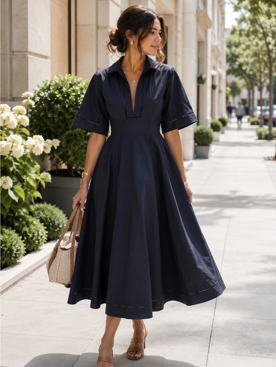 Róhe Dresses & Skirts - ROHE Ladder Embroidered Poplin Midi Dress Navy Size 38 US 6